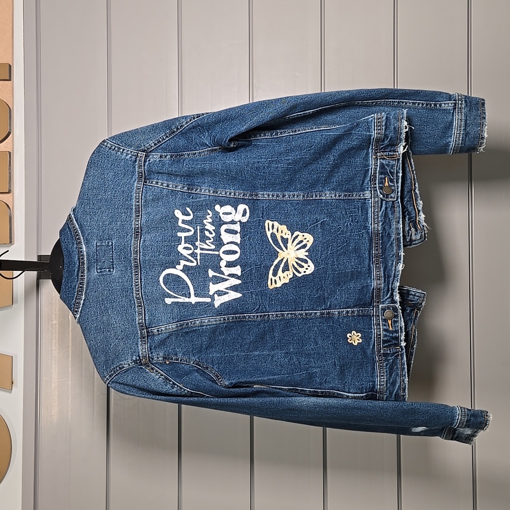 Upcycled Motivational Paint Detailed Jean Jacket